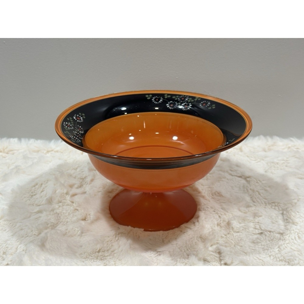 1920's Lancaster Glass Marguerite‎ Pedistal Bowl Hand Painted Daisy Design